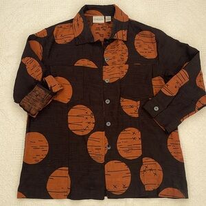 Chico’s Silk Linen Embroidered Jacket Top Lightweight Button Down Size 1